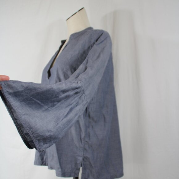 Ann Taylor Loft Chambray Blouse Flare Sleeve Bohemian Peasant Women's S - Picture 4 of 9